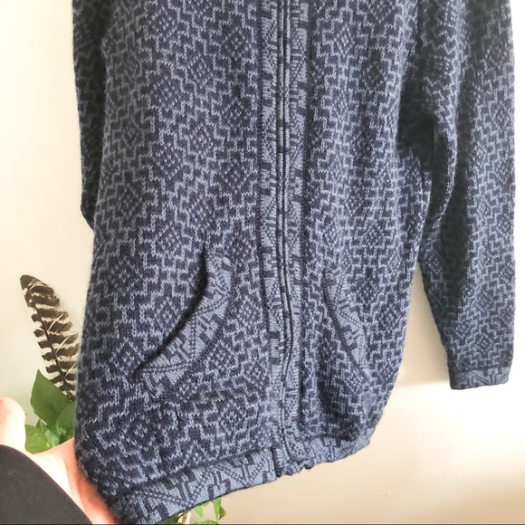 BLUE hooded zip up knit soft cozy sweater - Picture 4 of 12